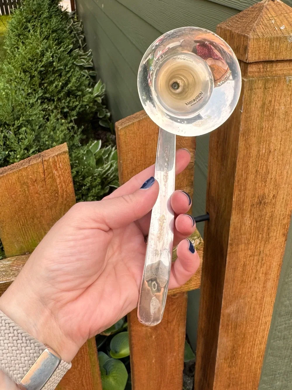 Restoration Hardware Silver Candle Snuffer with Wood-Topped Handle